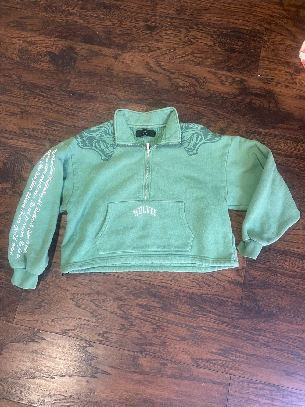 Darc Sport SHE Wolves green 1/2 zip cropped hoodie size S